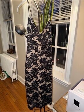 Socialite Black Lace Overlay V-Neck Slip Dress